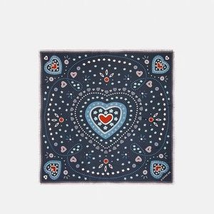 Coach Western Heart Silk Square Scarf With Fringe